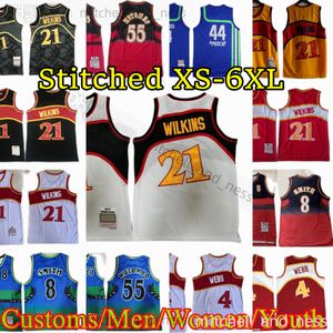 8 Steve Smith Jersey Custom XS-6XL Retro Ed Basketball Jerseys #21 Spud 4 Webb Pistol 44 Pete Dikembe 55 Mutombo Red