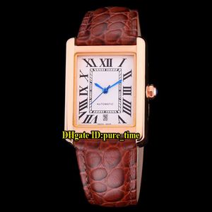 8 Estilo 31 mm SOLO W5200026 Fecha Esfera blanca Reloj automático para hombre Caja de oro rosa Correa de cuero marrón Relojes de pulsera de alta calidad Pure_time