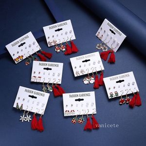 8 style boucles d'oreilles de Noël 6 paire / ensemble chaussettes cloche perle gland combinaison carte oreille crochet ensemble T2I52791