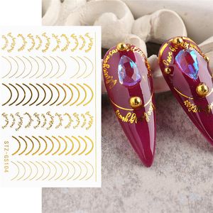 8 stijlen 3D Rose Gold Nail Stickers Metalen Streep Lijnen Letters Decals Curve Nails Art Sliders Kleefdecoraties Manicure