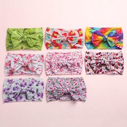 8 stijlen Baby Girls Tie Dye Floral Print Bow Hoofbands Zachte Zomer Nylon Stretch Knoop Haarbanden Hoofd Wrap Voor Peuters Pasgeboren Tulband