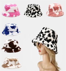 8 Styles Noir Et Blanc Vache Motif Pêcheur Chapeau Tourisme En Plein Air Chaud En Peluche Chapeau Femelle Impression Bassin Caps DB354