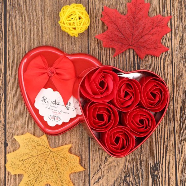 Caja de regalo creativa con forma de flor de jabón, 8 estilos, regalo del Día de San Valentín, decoración del Día de San Valentín, caja de lata en forma de corazón con flor rosa