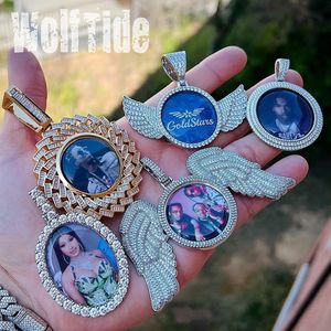 8 Stijlen Fijne kwaliteit aangepaste foto hanger ketting kubieke zirkoon hiphop gepersonaliseerde doe -het diy foto sieraden bijoux verjaardagscadeaus voor paar liefhebbers moeder