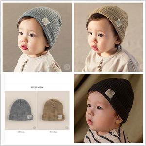 Coréen sourire visage bébé tricot chapeau automne et hiver couleur unie chaud Crochet bonnet casquettes pour tout-petits enfants garçons et filles M4199