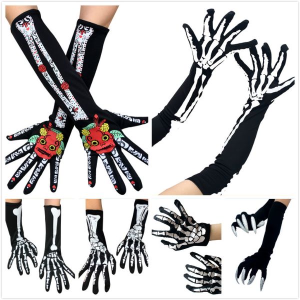 8 styles longs gants de crâne courts mitaines de cosplay incroyables gants d'Halloween drôles pour la fête d'anniversaire à la maison