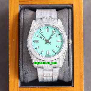 8 Stijlen Luxe Horloges RRF 36mm Iced Out Full Diamond Automatic Womens Watch Turquoise Blue Dial 904L Stee Armband Dames Horloges Oyster Perpetual 126000