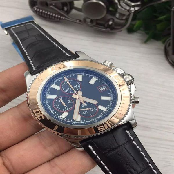 8 styles qualité nouvelles montres hommes superocean ii heritage 46 ceintures en cuir montre quartz chronographe mens montres293w