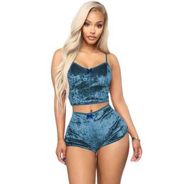 8 stijlen Womens Nightwear NIEUW Fluwelen Tweedelige Pakken Zomer Sexy Pyjama Actieve Vest Shorts Nieuwe Two-Piece Shorts Trainingspakken Ondergoed 1591