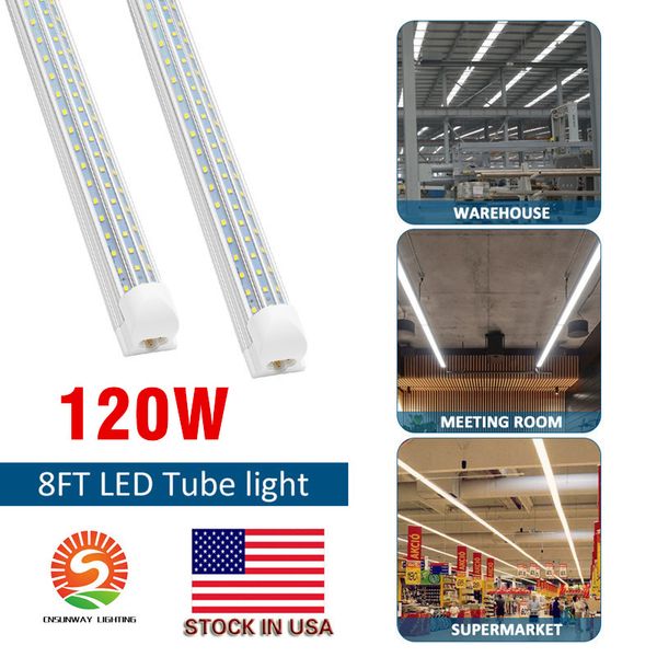Tubos LED T8 FA8 de 8 pies en forma de D Luz LED integrada de 8 pies Luces de trabajo de 8 pies 60 W 120 W 96 '' Accesorios de iluminación fluorescente de doble fila Tienda de garaje