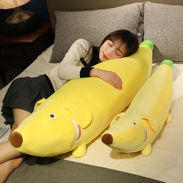 Almohada de plátano de 80/100/120 cm de largo juguetes de peluche de perro amarillo Corea Corea Muñecas Regalos de cumpleaños para niños Baby 240426