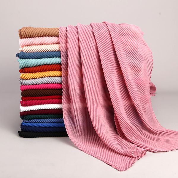 Bufanda plisada en relieve de sarga de moda musulmana de 80*180cm, chales de lino de algodón para mujer, ropa islámica, envoltura para la cabeza, Foulard instantáneo