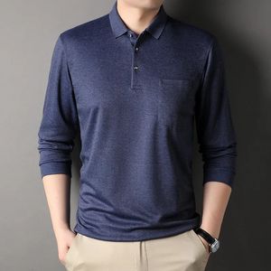 80% Katoen Poloshirt voor Mannelijke Effen Zachte Herfst Kleding Lange Mouw Pocket Lente Polo T-shirts Koreaanse Casual Heren Tops 240111