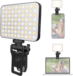 Luz de selfie recargable de 80 LED para teléfono Clip en anillo de luz de teléfono portátil para iPhone y computadora Cámara Fotografía Zoom Reuniones Brillo ajustable