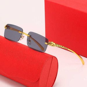 80% OFF Lunettes de soleil d'extérieur pour hommes à la mode tête de léopard doré miroir carré tendance lunettes polyvalentes de mode en métal sans cadre