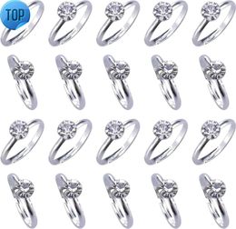 80 Pack Bridal Shower Rings Silver Diamond verlovingsringen voor trouwtafel Decoraties feestspellen cupcake toppers