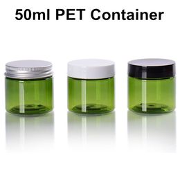80 x 50 ml de frascos de mascotas verdes transparentes con tapa de plástico / tornillo de metal Tapa de crema vacía Cosmética