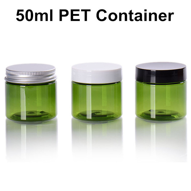 CosmoPackaging 50ml Clear Green PET Jars w/ Cap - Empty Cream Cosmetic Containers for Storage, Travel, DIY Beauty & More.