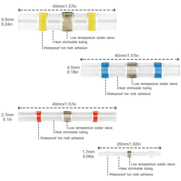 800 / 300pcs Connecteur de rétrécissement thermique, Connecteurs de fil du joint de soudure et connecteurs de sertils de raccourci thermique Terminaux de fil électrique