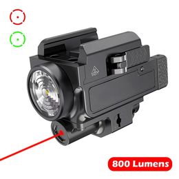 800 lúmenes luz verde roja láser vista Combo pistola táctica luz USB recargable linterna para caza-láser rojo