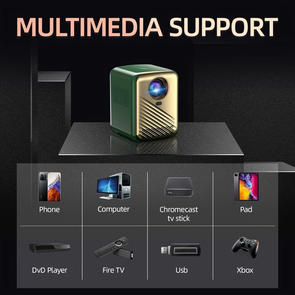 8000 Lumens HD Portable Home Projecteur Q6 Pro - prend en charge 1080p, l'écran WiFi, la synchronisation téléphonique, idéal pour les jeux et le divertissement à domicile