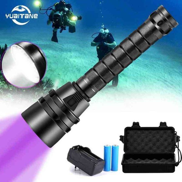 800000LM Scuba Led Linterna de buceo 5L2 5UV Linterna de luz de flash Linterna Uv 500M Submarino Púrpura Luz blanca Linterna ultravioleta J220713