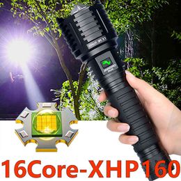 80000lm upgrade 10000mah krachtige XHP160.2 zaklamp 16-core LED Self Defense elektrische fakkel USB oplaadbare zoom flitslicht J220713