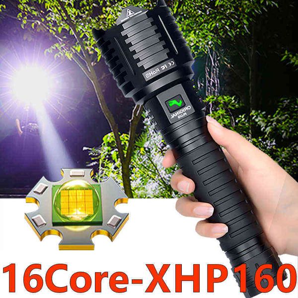 80000LM mise à niveau 10000Mah puissante lampe de poche XHP160.2 16 cœurs LED torche électrique d'autodéfense USB rechargeable Zoom Flash Light J220713