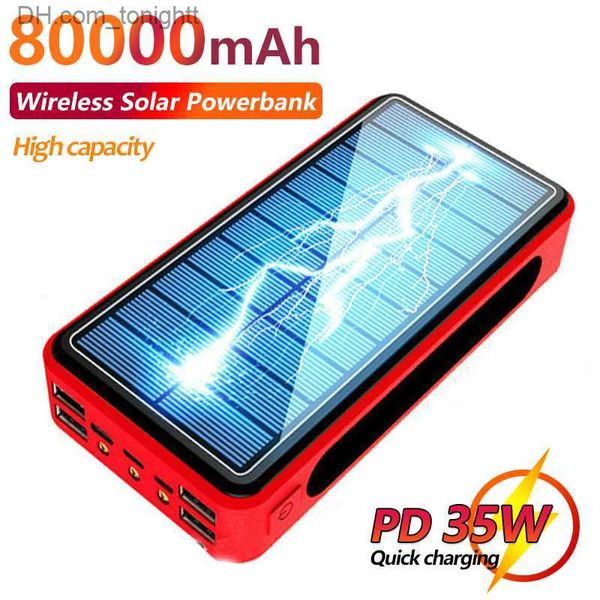 Panneau de charge de batterie solaire sans fil de banque de puissance de 80000mAh avec le port de sortie 4USB chargeur de grande capacité pour Samsung IPhone Q230826