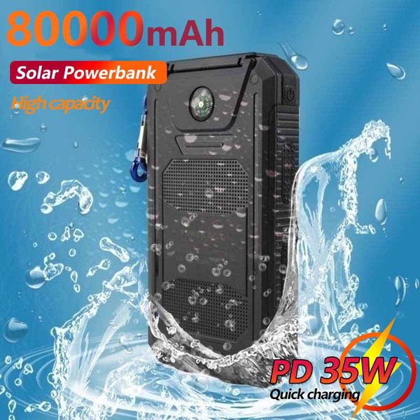 80000 mAh Solaire Power Bank Portable Étanche Batterie Externe avec SOS LED Lumière Voyage Powerbank pour Xiaomi Iphone Samsung