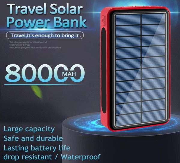 Panneau solaire de banque d'énergie solaire 80000mAh pour Xiaomi Samsung iPhone étanche et anti-poussière chargeur de lumière d'urgence extérieure à 3 LED Fre5661537