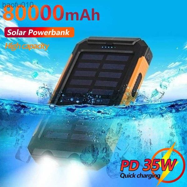 80000 mAh Banco de energía solar a prueba de agua Batería externa portátil con luz LED SOS Powerbank de viaje para Xiaomi Iphone Samsung L230712