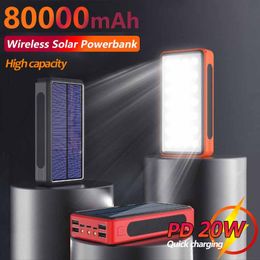 80000 mAh Solar Wireless Fast Laying Power Bank Soft Rubber Dust-Proil met 4 USB LED Draagbare externe batterij