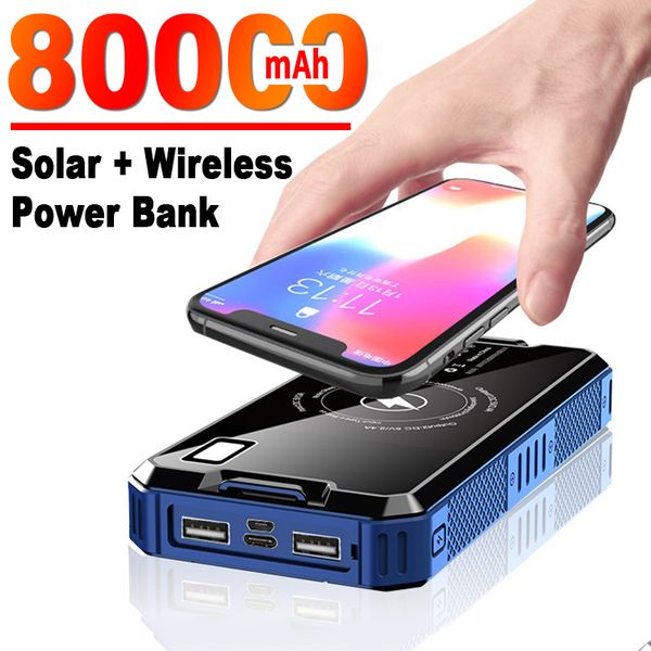 30000mAh Solaire Sans Fil Power Bank Haute Capacité Portable Batterie Externe avec Lampe de Poche LED Voyage En Plein Air pour IPhone Xiaomi