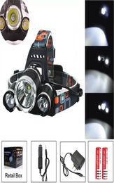 8000Lm T6 R5 LED-koplamp Koplamp Hoofdlamp Licht 4-modus zaklamp + 2x18650 batterij + EU/US/AU/UK Autolader voor vissen Lights5030334
