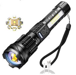 Linterna recargable USB de 8000LM Antorcha LED súper brillante con llavero de bolsillo con luz lateral Cob Linterna de camping con zoom Lámparas portátiles Alkingline
