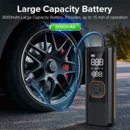 8000mAh Pompe à air 12V Inflateur électrique portable avec LCD Dual Screen 4 Modes Smart Car Tire Compressor pour les vélos électriques automobiles