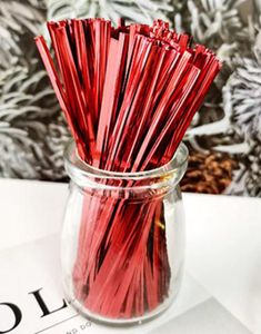 8000pcs 8-12cm Red Metallic Twist Ties Envoltura de regalo Sellado Alambre de encuadernación para plástico Candy Cookie Cake Bag Regalos de cumpleaños de boda Lollipop Packaging Supply