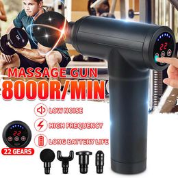 8000R / MIN Therapie Massage Gun 22 Gears LCD Touch Muscle Massager Pain Sport Massage Machine Ontspan Body Relief met 4 Hoofden