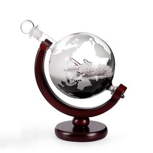 800 ml Globe Wine Whisky Decanter met afgewerkte houtstandbalkrechter Wine Ader Mini Globe Machines Bar Tools 2983