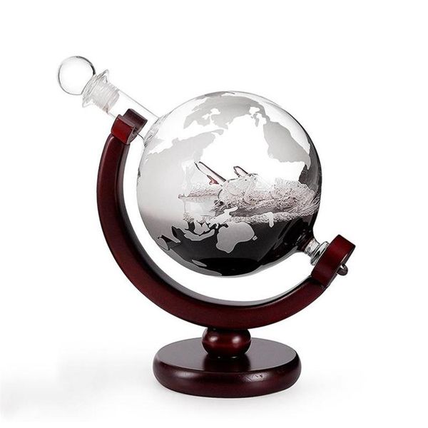 Decantador de whisky y vino Globe de 800mL con barra de soporte de madera acabada, aireador de vino con embudo, Mini máquinas Globe, herramientas de barra 2437