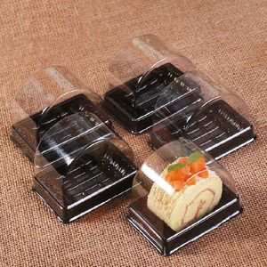 800 unids/lote 135*85*92mm caja de pastel desechable transparente de plástico cajas individuales individuales de pastel suizo embalaje de postre de comida