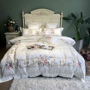 800tc Coton Égyptien De Luxe Broderie Blanc Ensemble De Literie Reine King Size Super Housse De Couette Drap De Lit Ensemble Parure De Lit