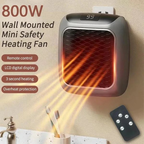 Mini calentador de 800W para el hogar, ventiladores de calefacción de baño pequeños, montado en la pared, eléctrico de cerámica PTC con Control remoto, 240130