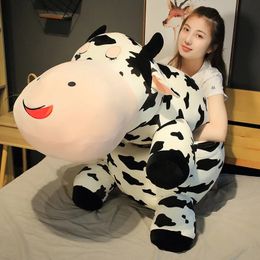 Oreiller en peluche de vache couchée, taille géante de 80 à 120cm, oreiller de sommeil doux, Animal mignon, jouets de bétail, joli cadeau pour filles, 240103