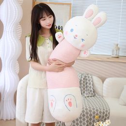 80120 cm Kawaii Konijn Lange Pluche Kussen Squishy Cilindrische Cartoon Dier Slapen Been Knuffel Zoete Bunny Knuffel voor Meisje 240304