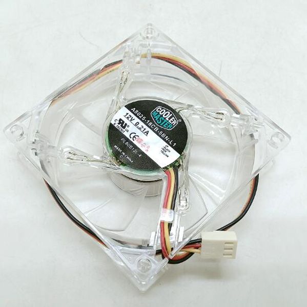 8025 12V 80*80*25MM a8025-18cb-5bn-l1 trois fils cristal transparent bleu LED 8cm ventilateur de boîtier d'ordinateur émettant de la lumière