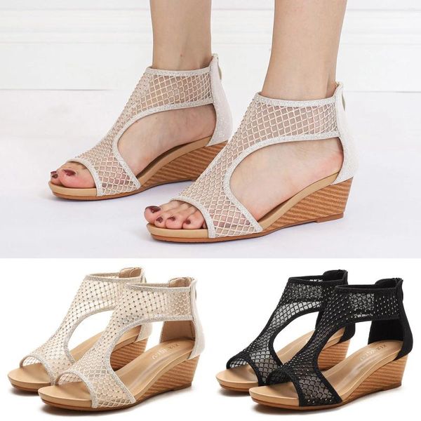 804 Spring Heel Summer Sandals Moda Fashion Wedge Comfort para mujeres con arco Soporte de mujeres Tamaño 4 High S 'S' S 728 27752 S