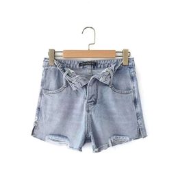 Short en Denim pour femmes, vêtements tendance dans les aéroports européens et américains, taille roulée, nombril ouvert, fente latérale, nouvelle collection été 8061 – 22