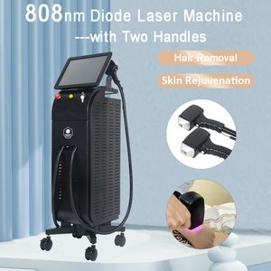 Depilación láser de diodo de 808 nm Depilación Máquina para el cuidado de la piel 2 manijas Sistema de enfriamiento Reducción del vello corporal y rejuvenecimiento de la piel Dispositivo de belleza